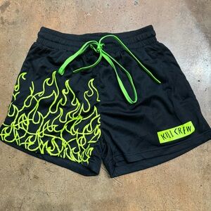 KILL CREW NWOT Muay Thai Flame Shorts (mid-thigh cut) - Black/Neon Green M 30/32